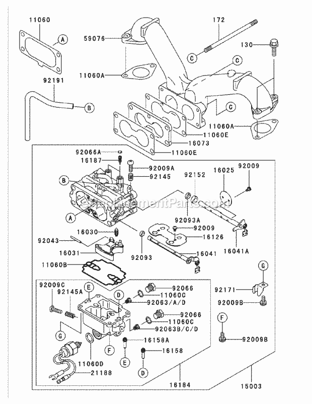 Fh721v As26 Carburetor Diagram and Parts List for M60-KW 53BB5D8X750-25HP-OHV Cub Cadet Lawn Tractor